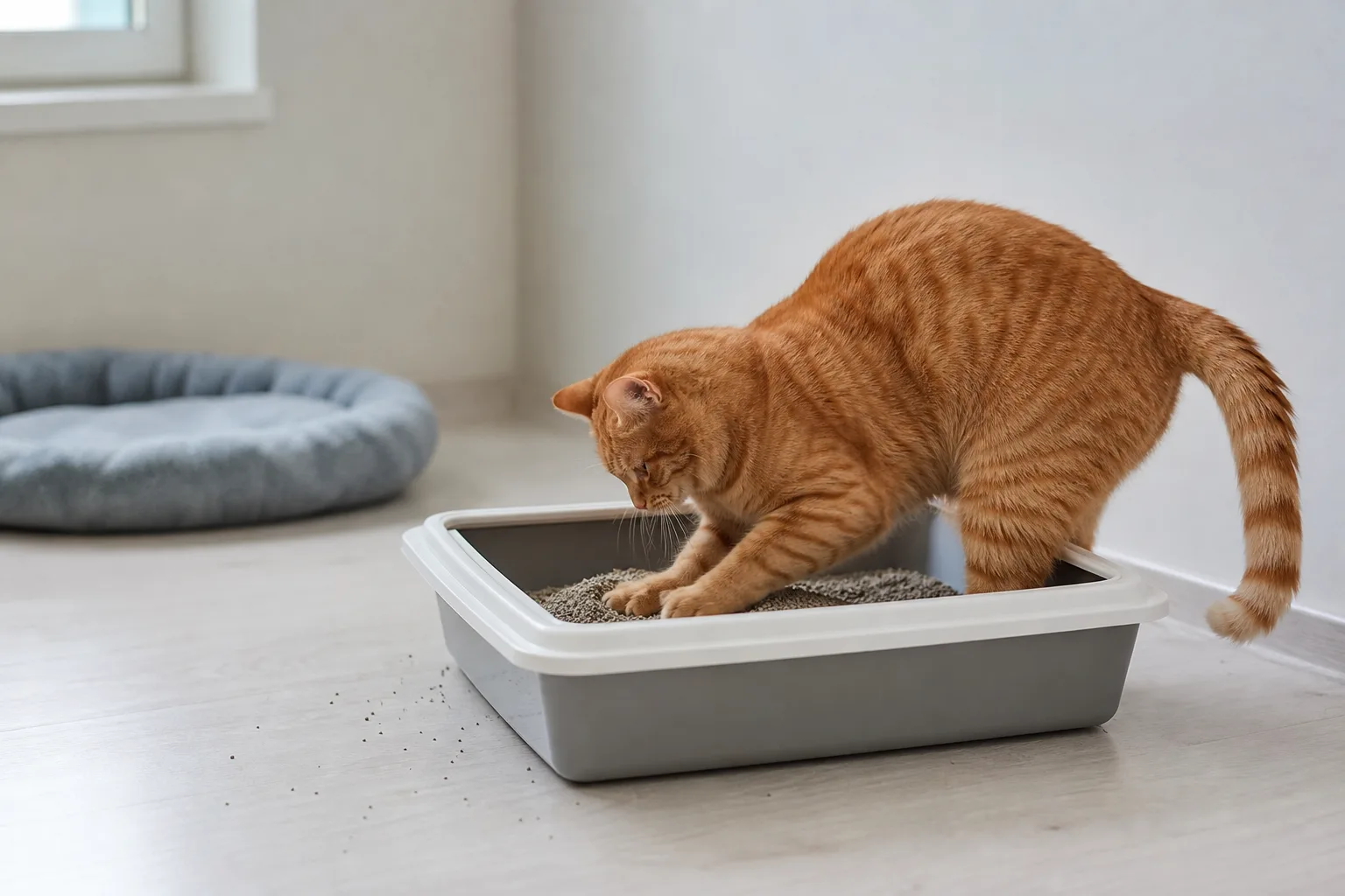 Chat qui gratte frénétiquement sa litière sans l'utiliser : pourquoi