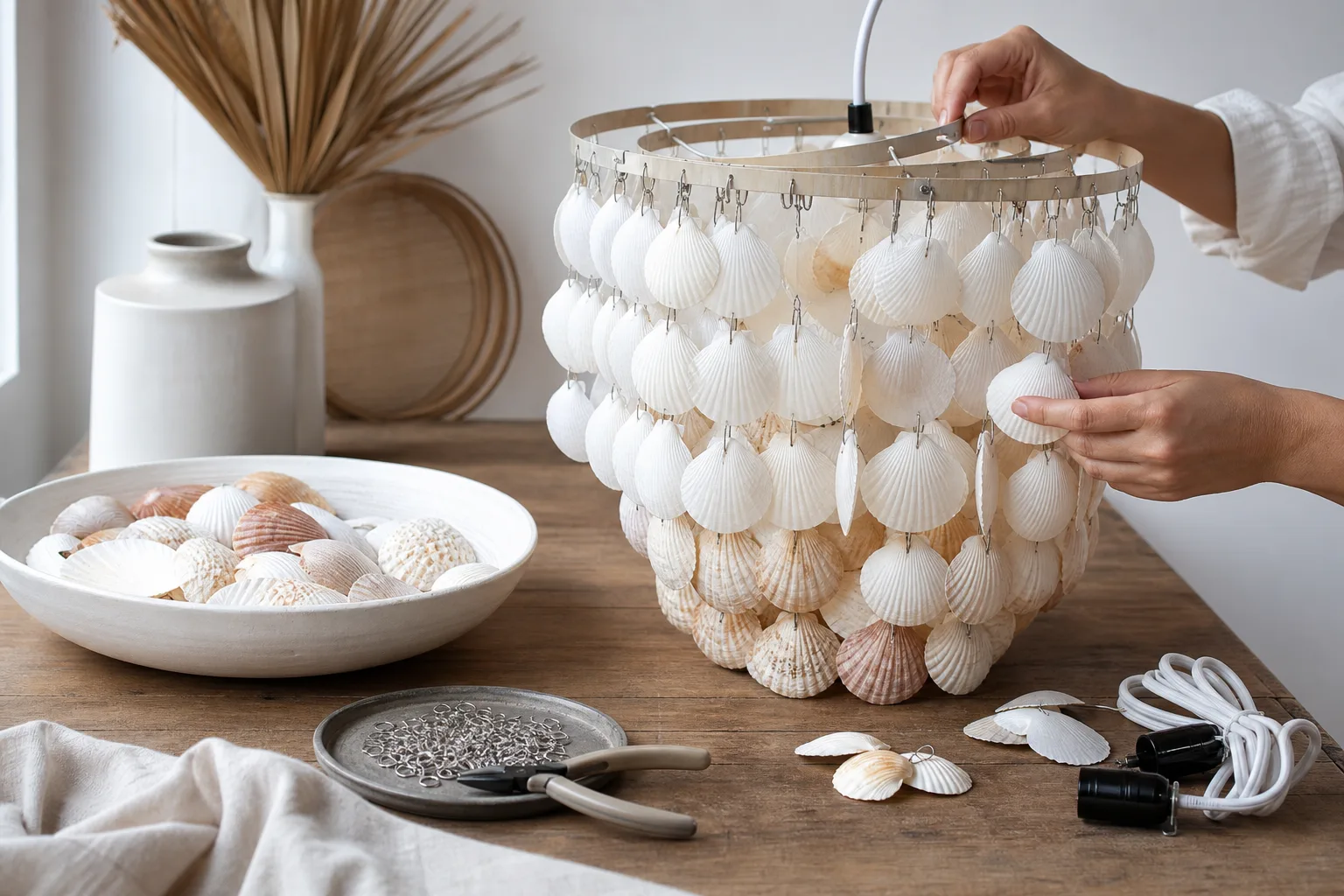 Comment réaliser un lustre design en coquillages naturels : guide étape par étape