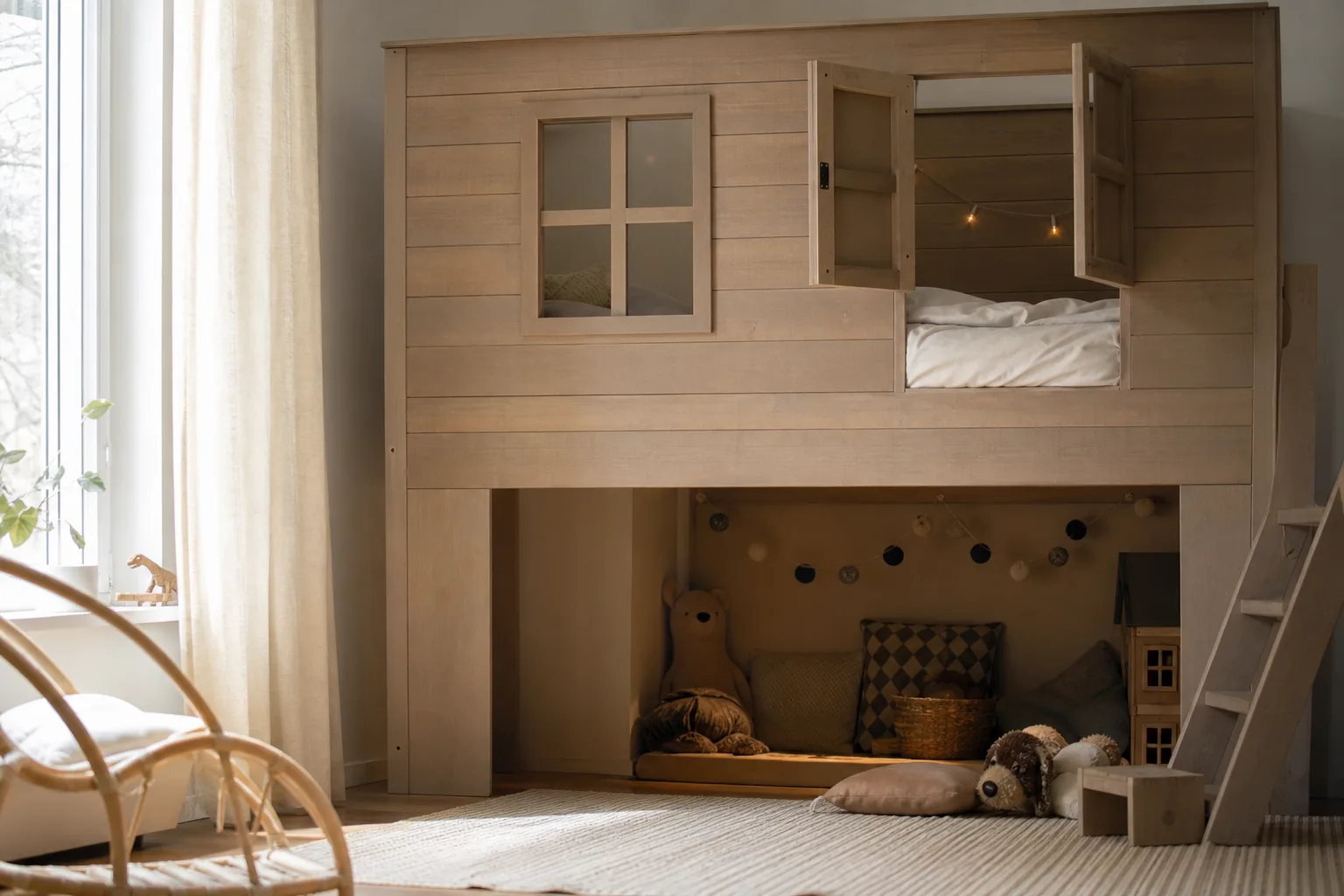 Lit mezzanine cabane avec petites fenêtres : apportez de la lumière et de la vie au lit