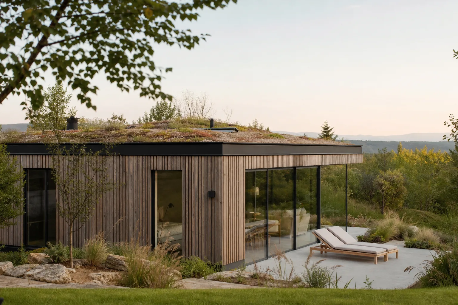 Maison bois toit plat végétalisé : esthétique et durable
