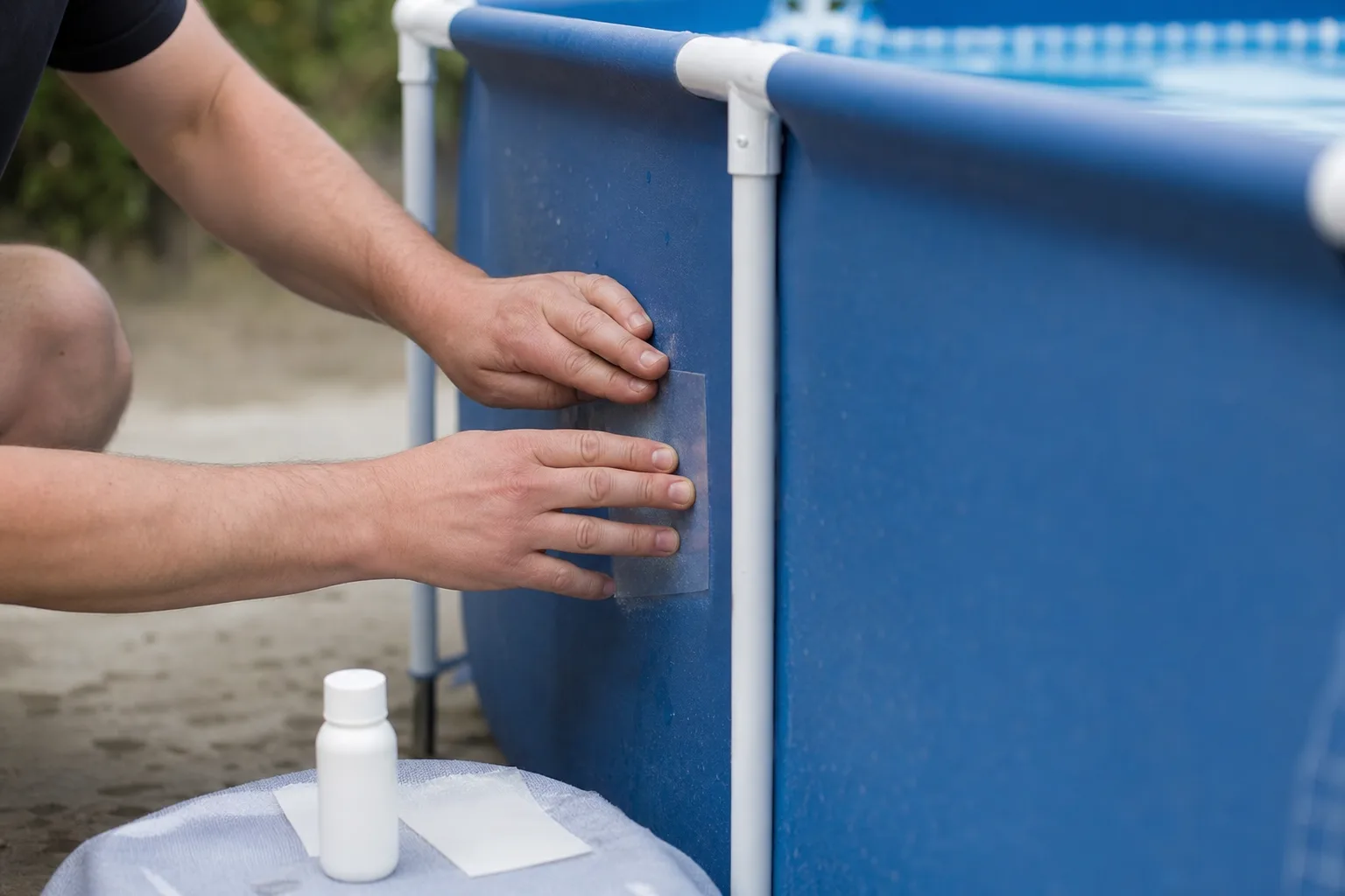 Réparer une fuite : procédure détaillée pour appliquer une rustine sur une piscine tubulaire