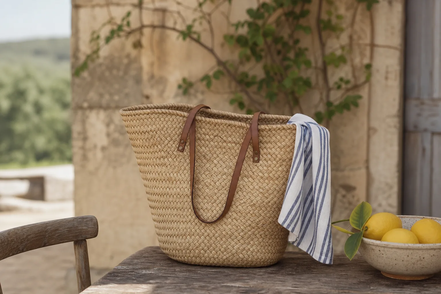Sac en osier inspiration provençale : Sac en osier aux accents provençaux pour un style ensoleillé